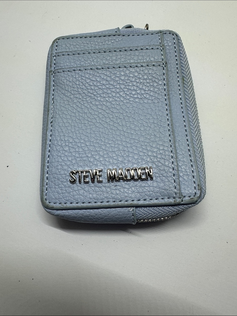 Steve Madden Light Blue Pebbled Zip ID Wallet